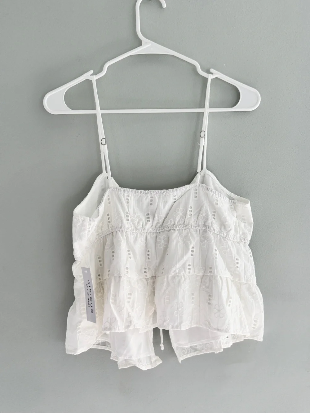 Kirious Los Angeles White Eyelet Tie Front Babydoll Tank Top M NWT
